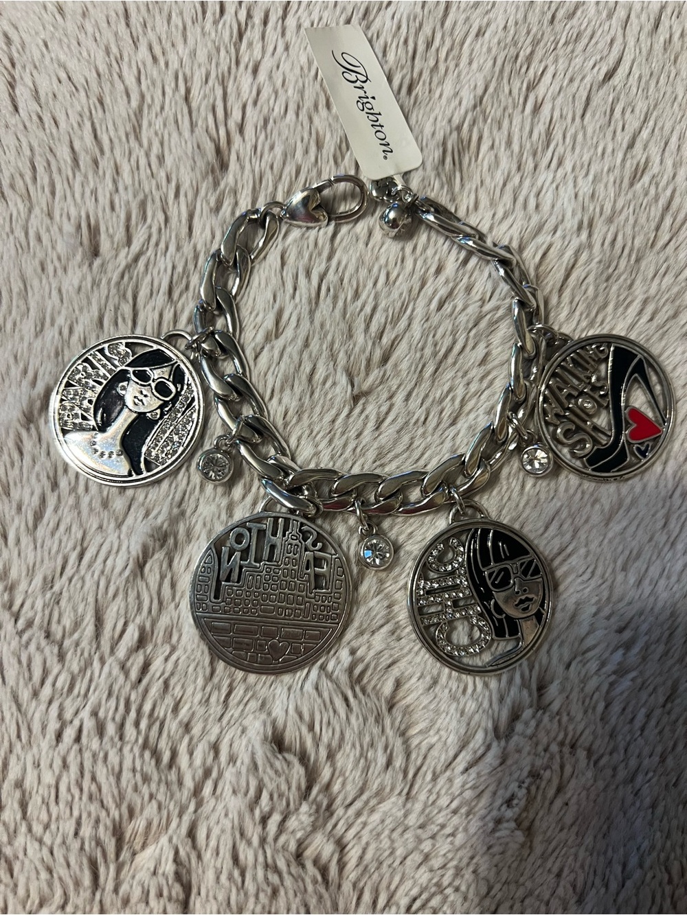 Brighton Fashionista Paris Chic Chunky Silver Charm Bracelet Retail $68 NWT